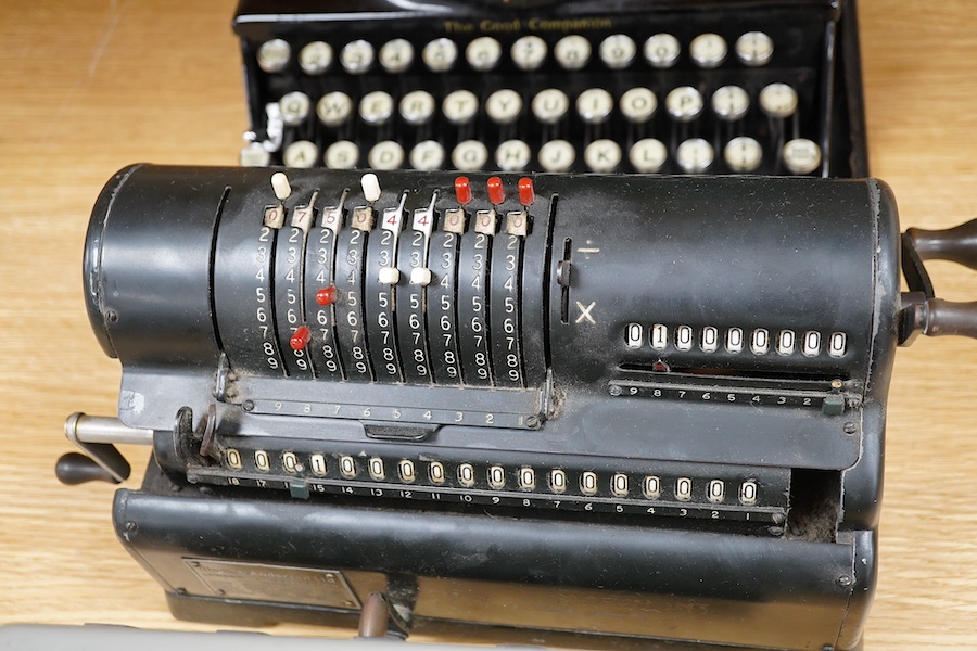 Two vintage calculators/adding machines and an Imperial Typewriter, in case. Condition - fair